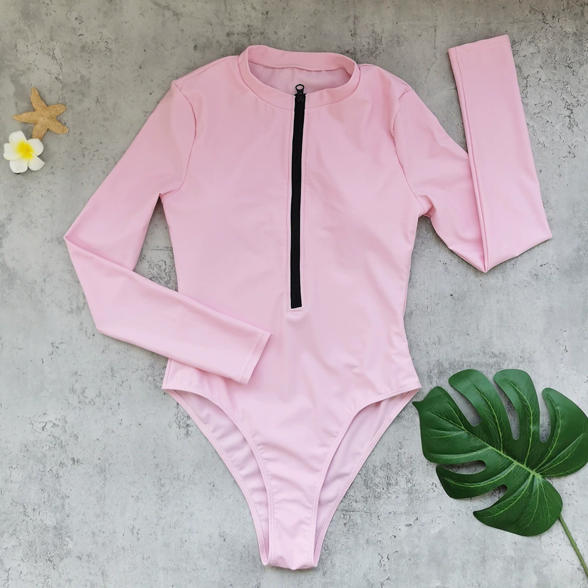 Long Sleeve One-Piece Rash Guard Swimsuit with Front Zipper