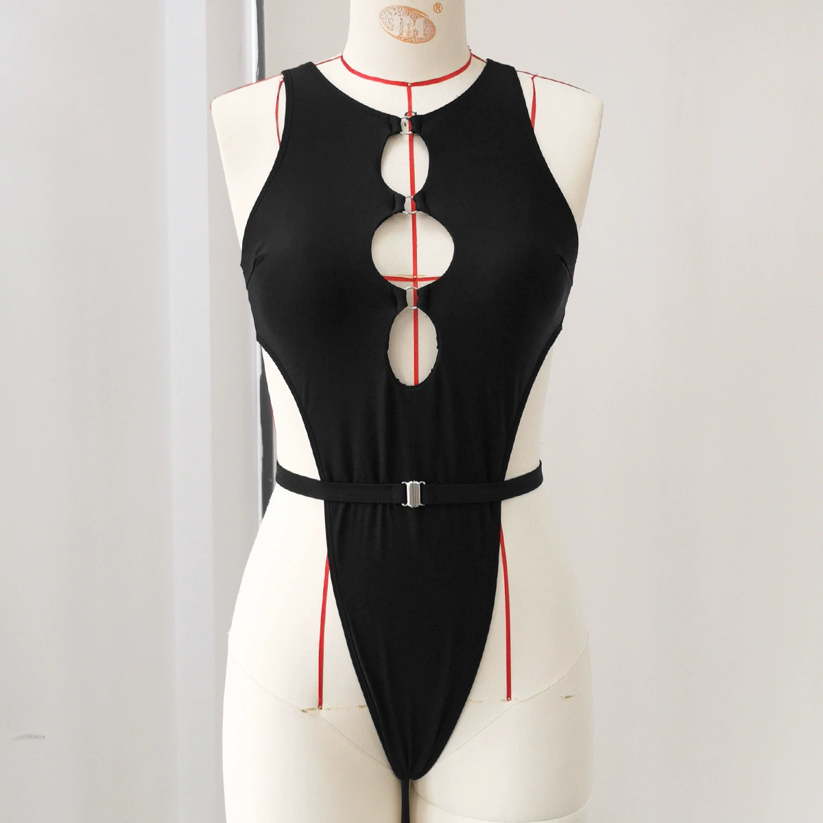 Cutout High-Leg One-Piece Swimsuit with Belted Waist view 6