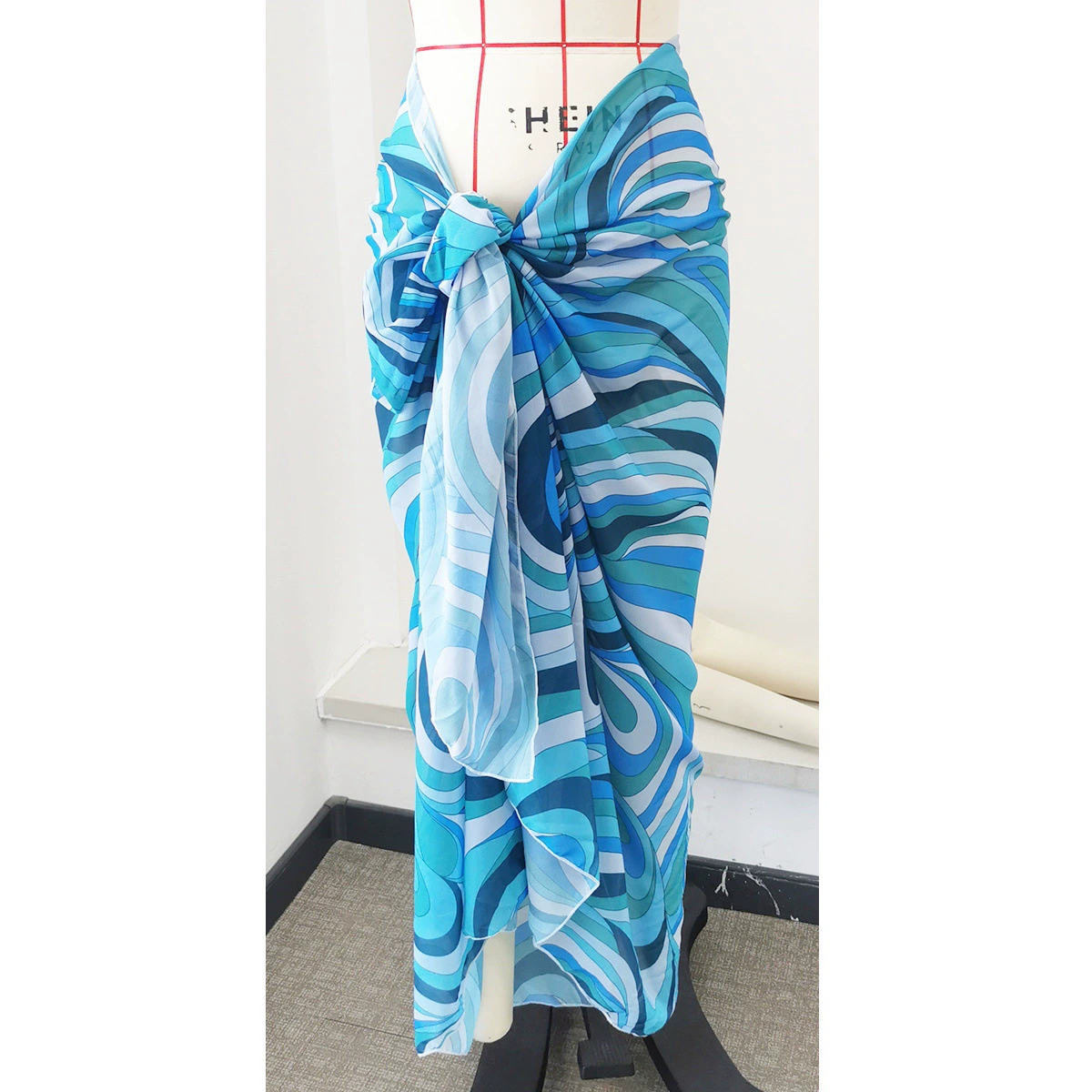 Long Sleeve Zip Front One-Piece Swimsuit with Sarong Set view 4