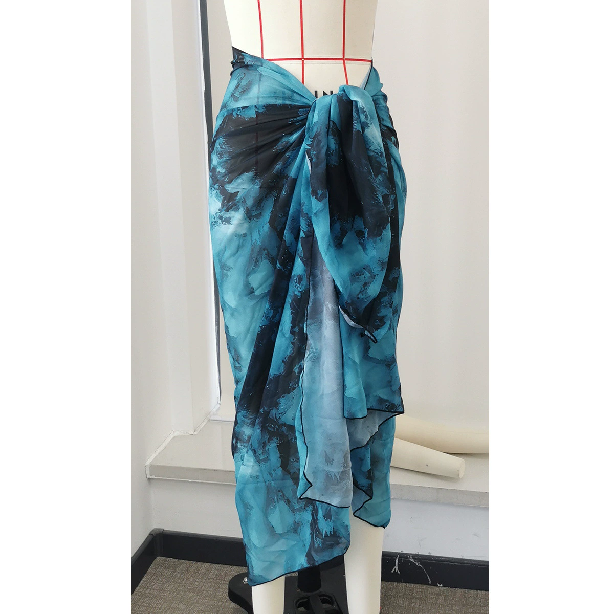Long Sleeve Zip Front One-Piece Swimsuit with Sarong Set view 7