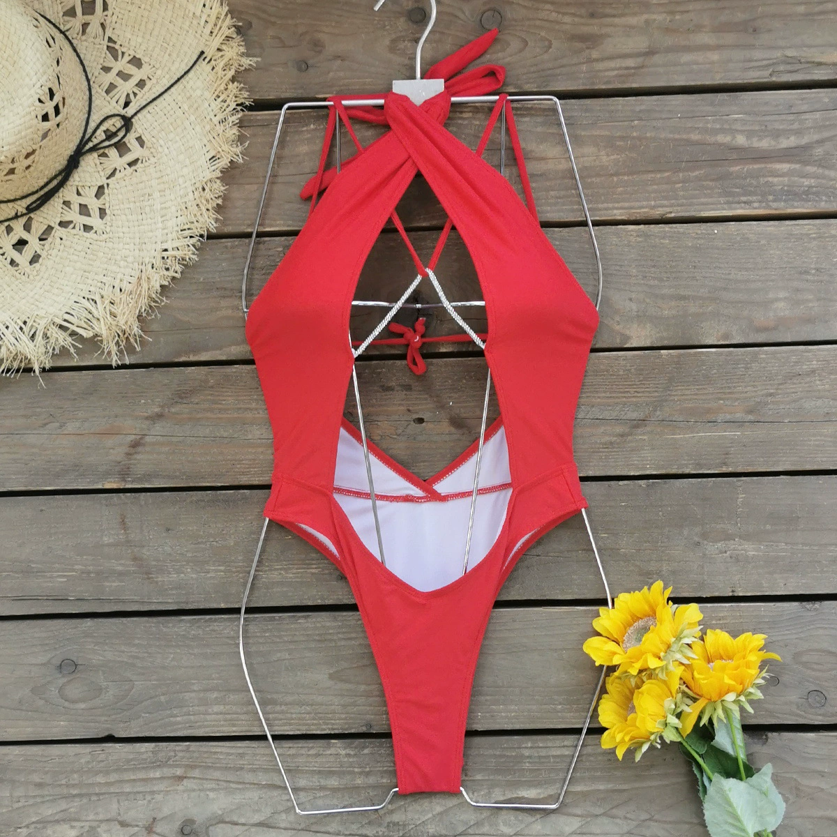 Cutout Halter One-Piece Swimsuit with Chain Detail view 6