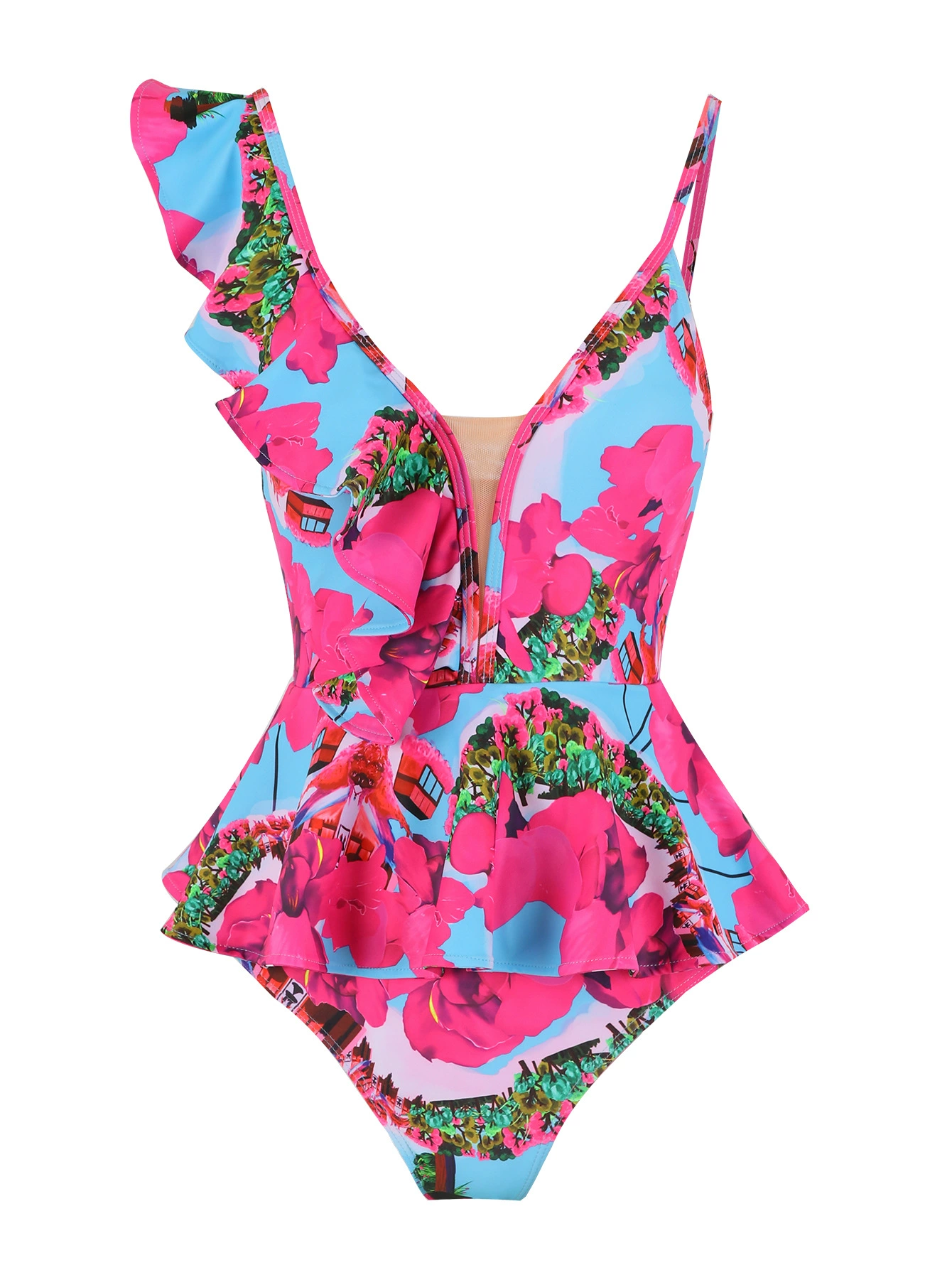 Asymmetric Ruffle Peplum One-Piece Swimsuit view 5