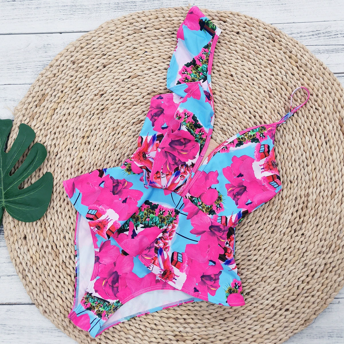 Asymmetric Ruffle Peplum One-Piece Swimsuit view 6