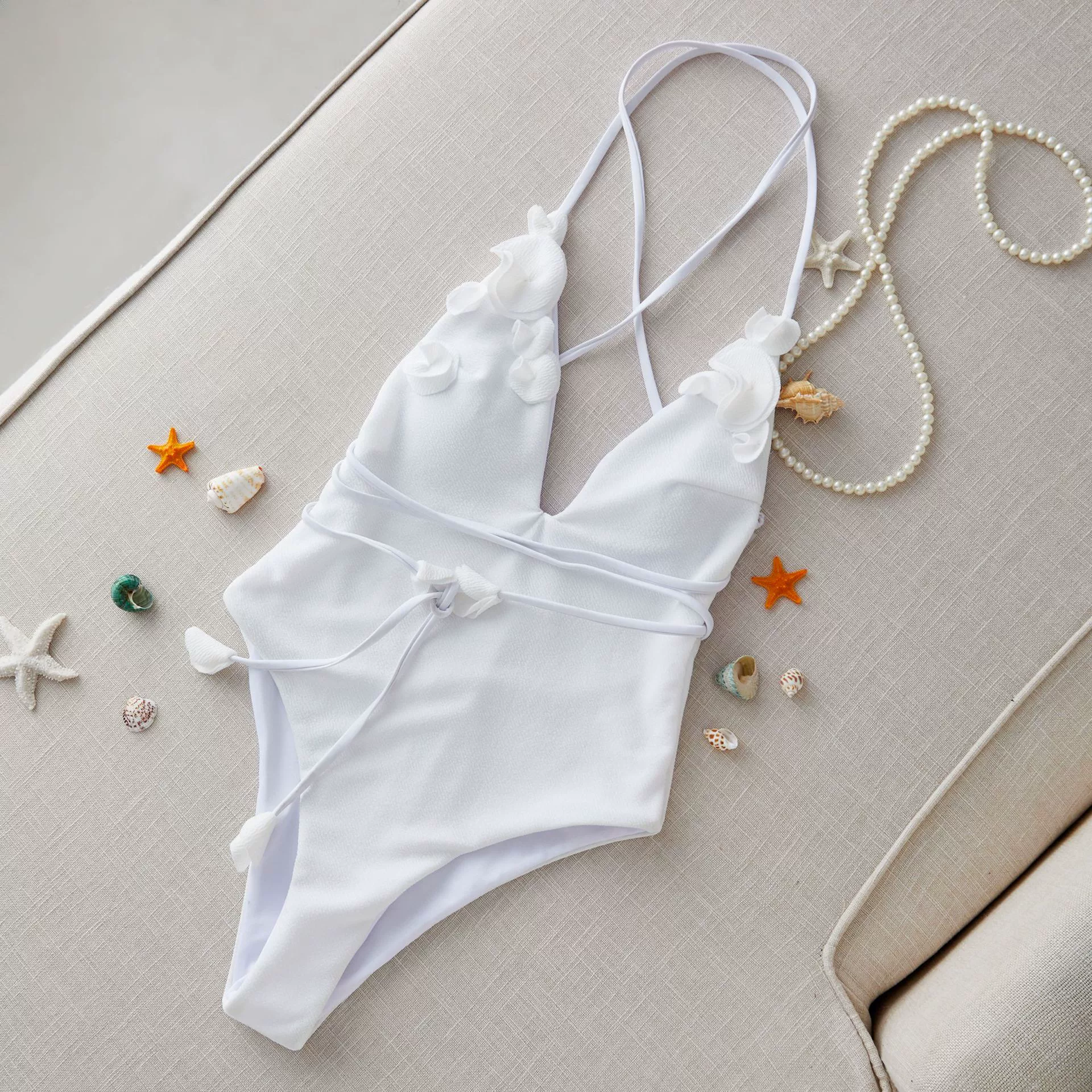 Deep V-Neck Cross-Back Strappy One-Piece Swimsuit view 6