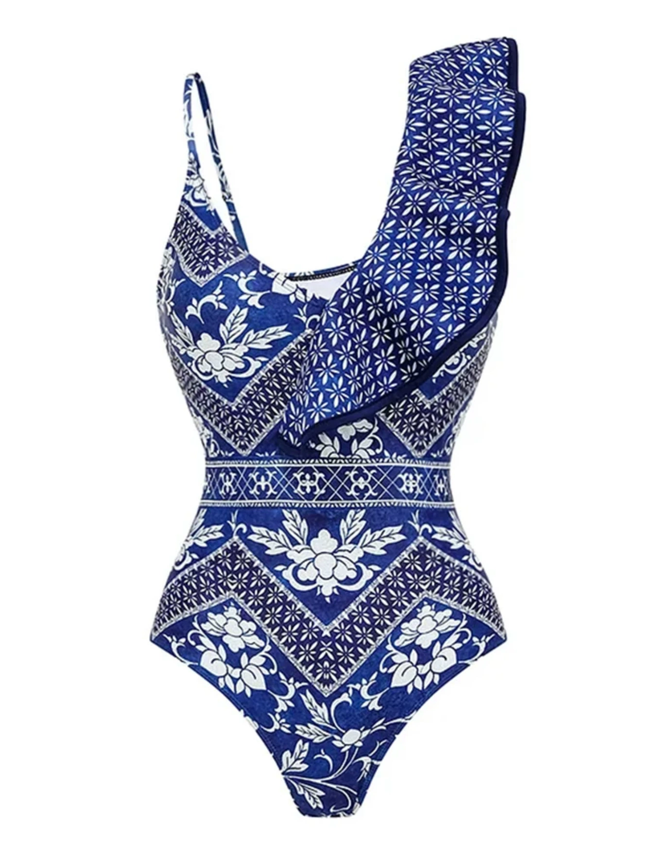 Asymmetric One-Piece Swimsuit with Skirt Set