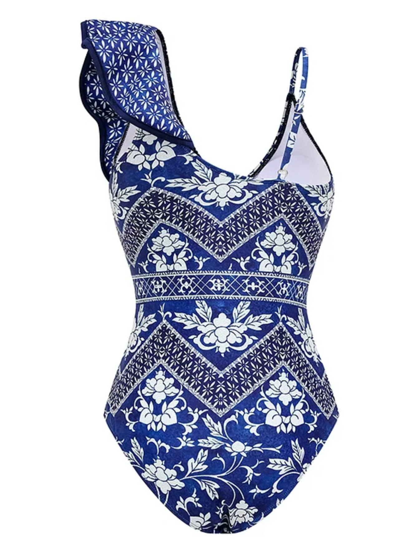 Asymmetric One-Piece Swimsuit with Skirt Set view 3