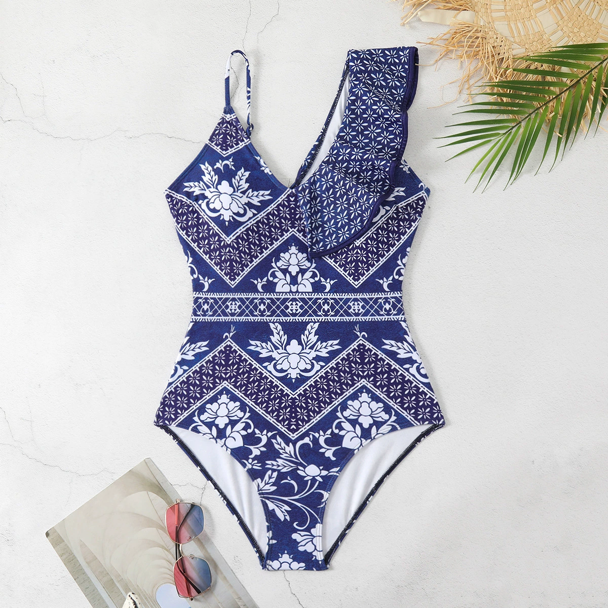 Asymmetric One-Piece Swimsuit with Skirt Set view 6