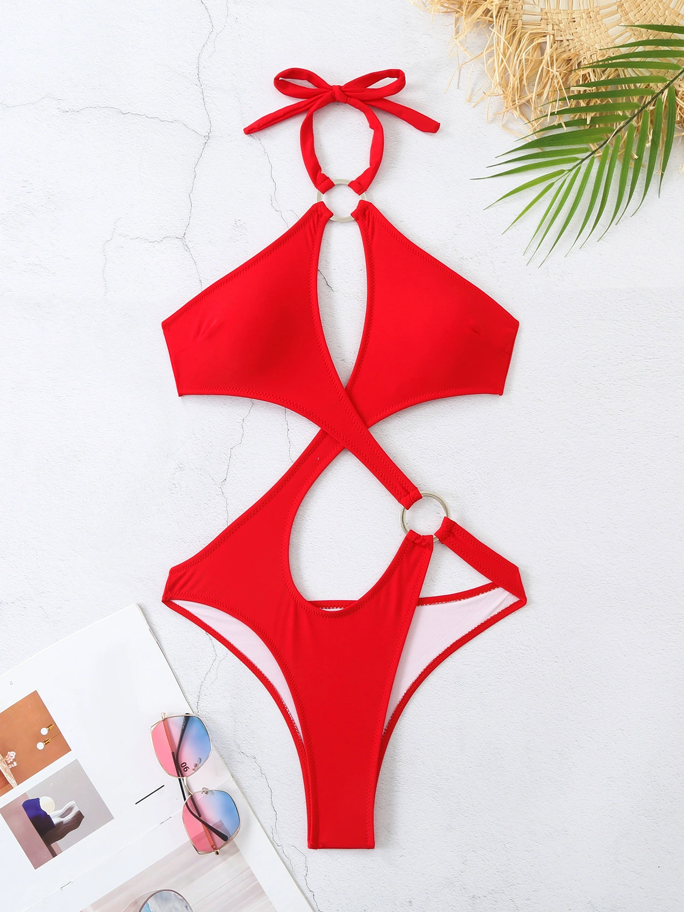 Cutout Halter One-Piece Swimsuit with Ring Detail