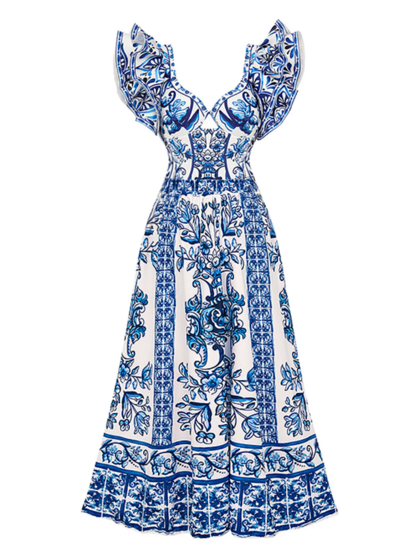 Ruffled Sleeve One-Piece Swimsuit and Skirt Set view 5