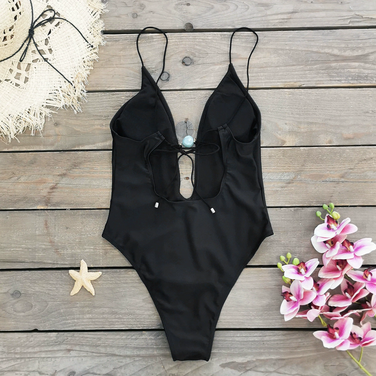 Deep V Plunge One-Piece Swimsuit with Front Ring and High Cut view 4