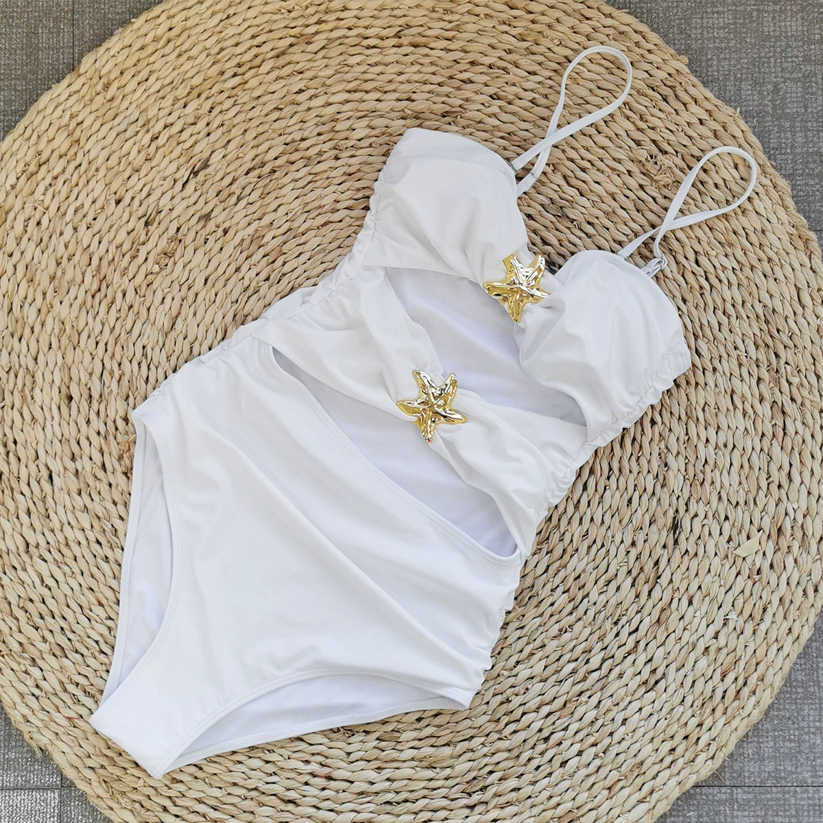 One-Piece Swimsuit with Cutout and Star Embellishments
