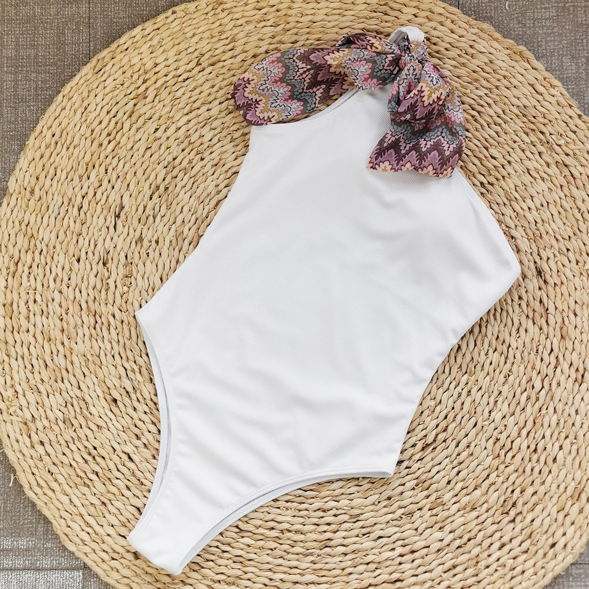 One-Shoulder One-Piece Swimsuit with Ruffled Wrap Skirt Set