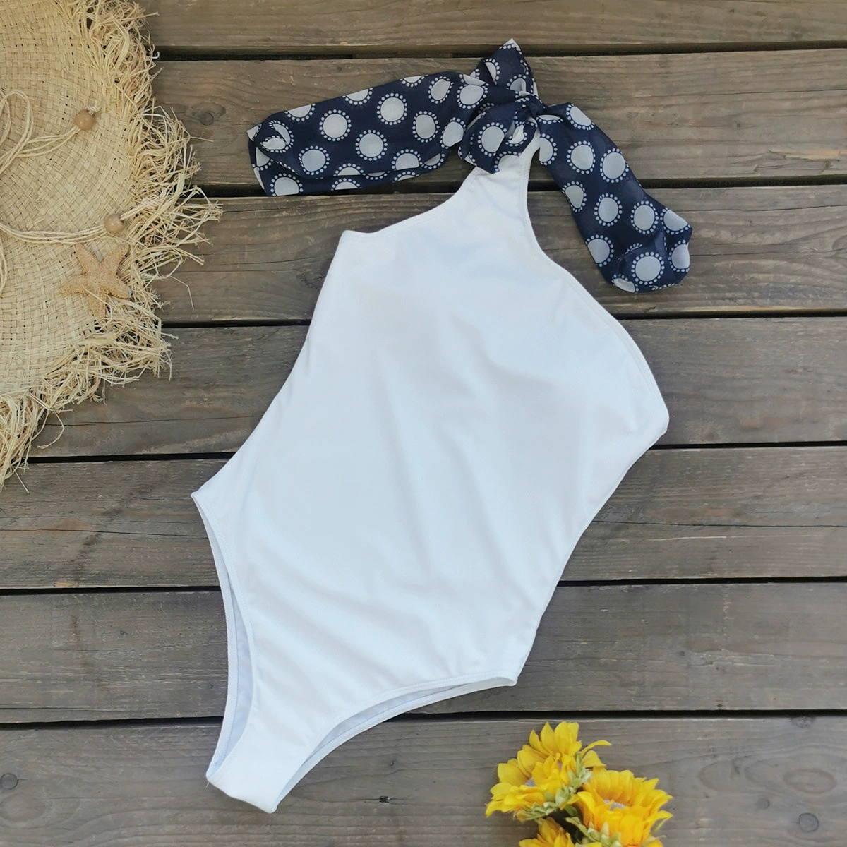 One-Shoulder One-Piece Swimsuit with Ruffled Wrap Skirt Set view 6