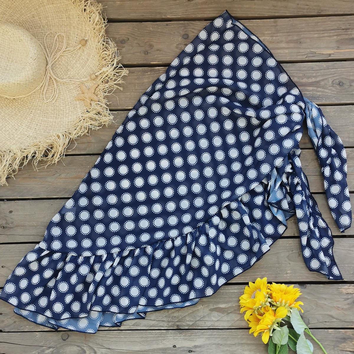 One-Shoulder One-Piece Swimsuit with Ruffled Wrap Skirt Set view 7
