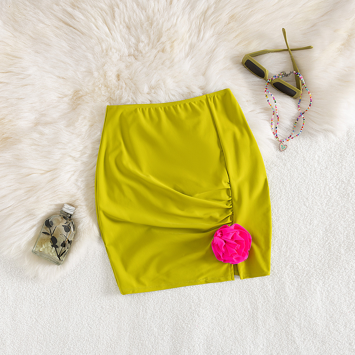Green Pink Flower Skirt