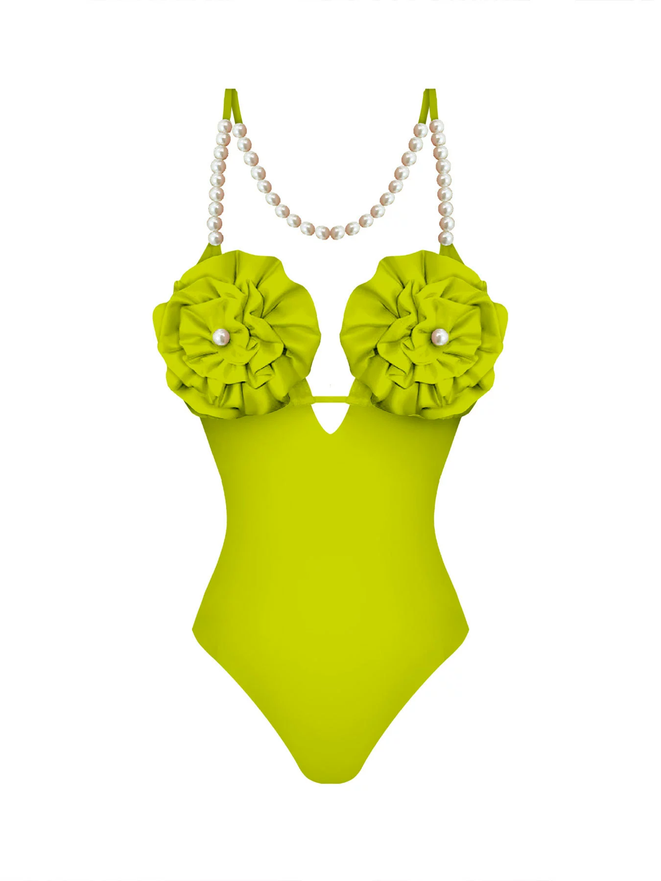 Halter One-Piece Swimsuit with Pearl Straps and Rosette Cups view 5