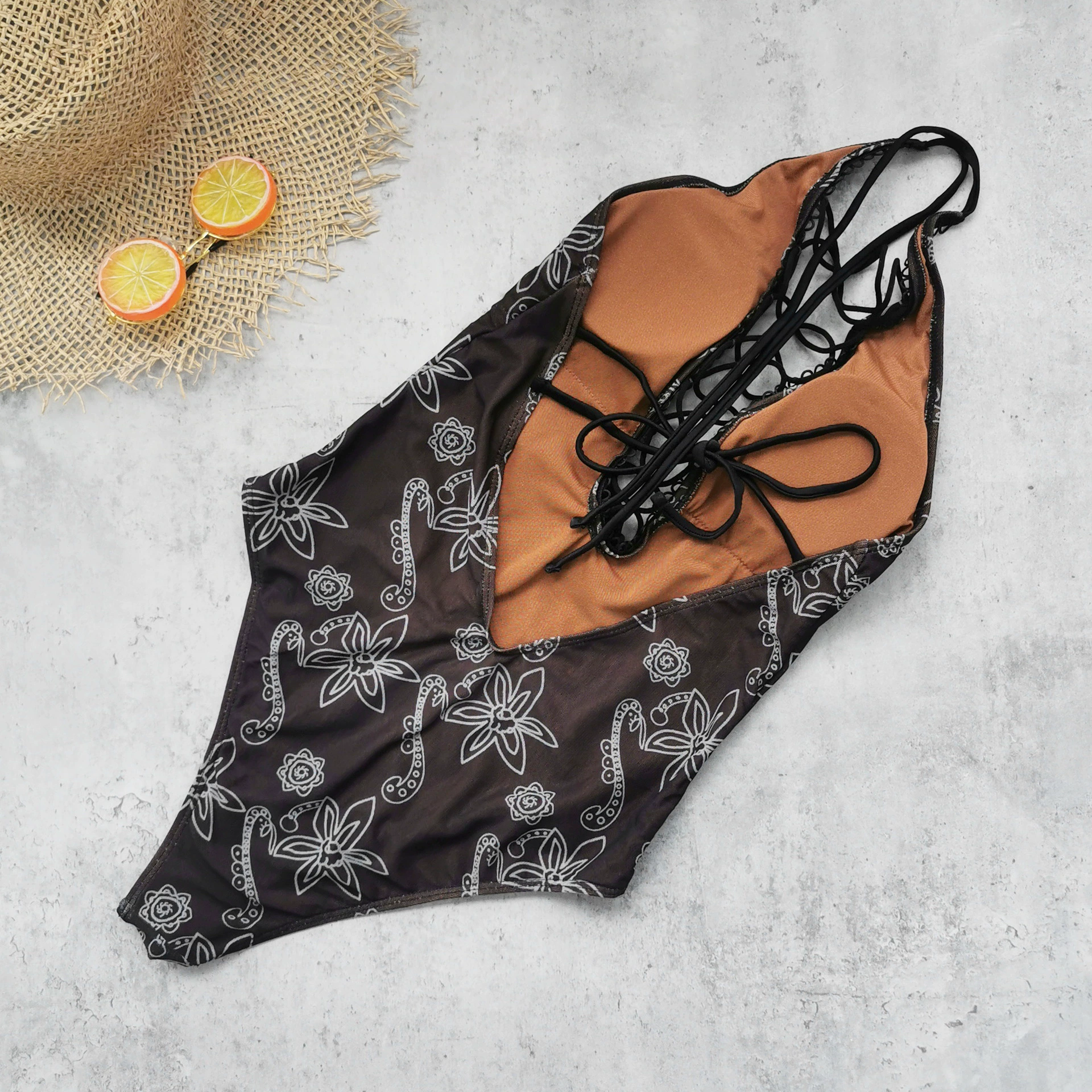 Halter V-Neck Lace-Up One-Piece Swimsuit view 4