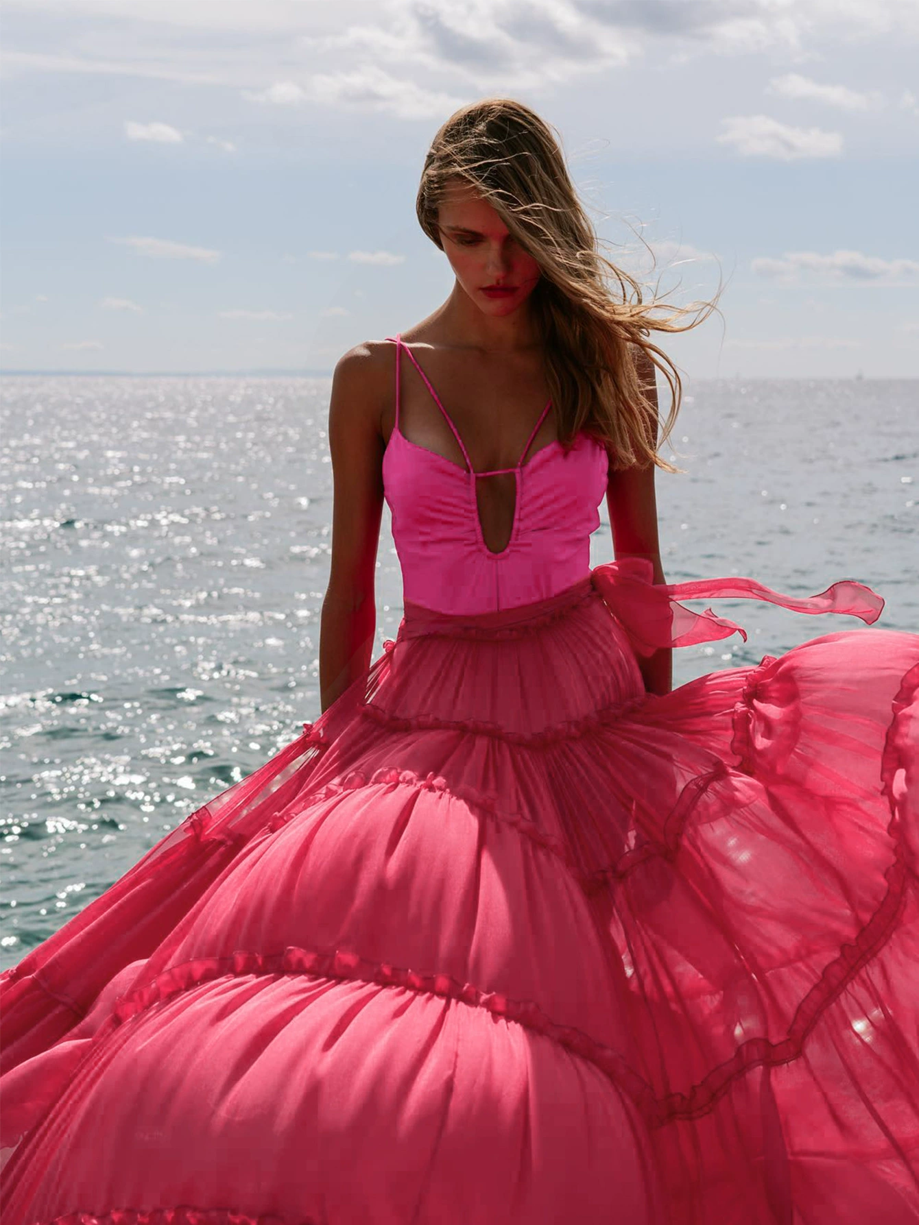 One-Piece Swimsuit and Tiered Maxi Skirt Set