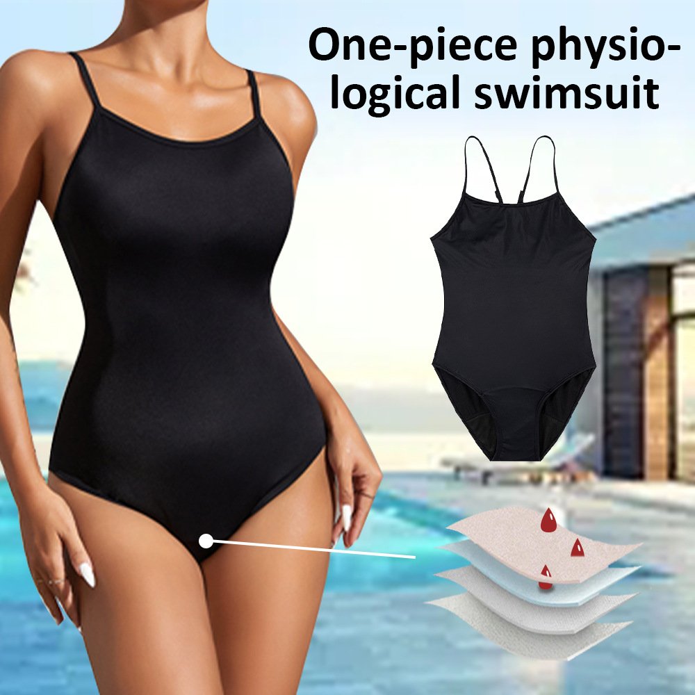 Women’s Leakproof Period One Piece Swimsuit with Adjustable Straps and Open Back
