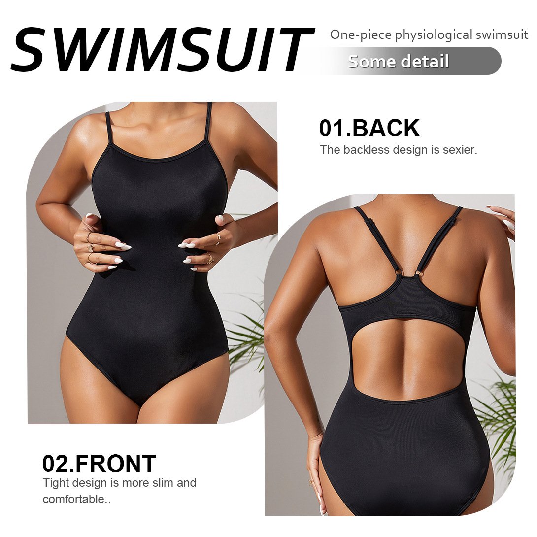 Women’s Leakproof Period One Piece Swimsuit with Adjustable Straps and Open Back
