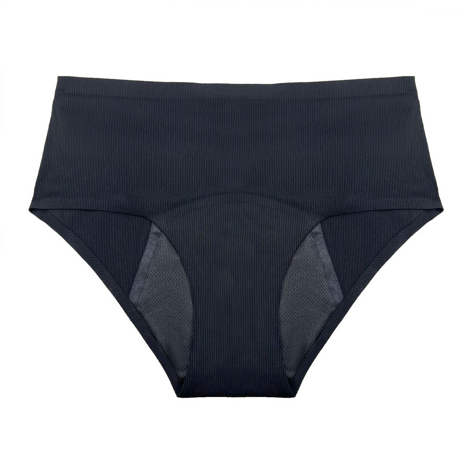 Dark navy high-waisted bikini briefs with ribbed texture and visible side panels.