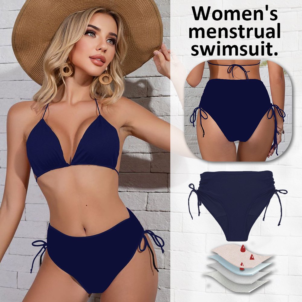Women’s High-Waisted Ruched Side-Tie Leakproof Period Swim Bottom