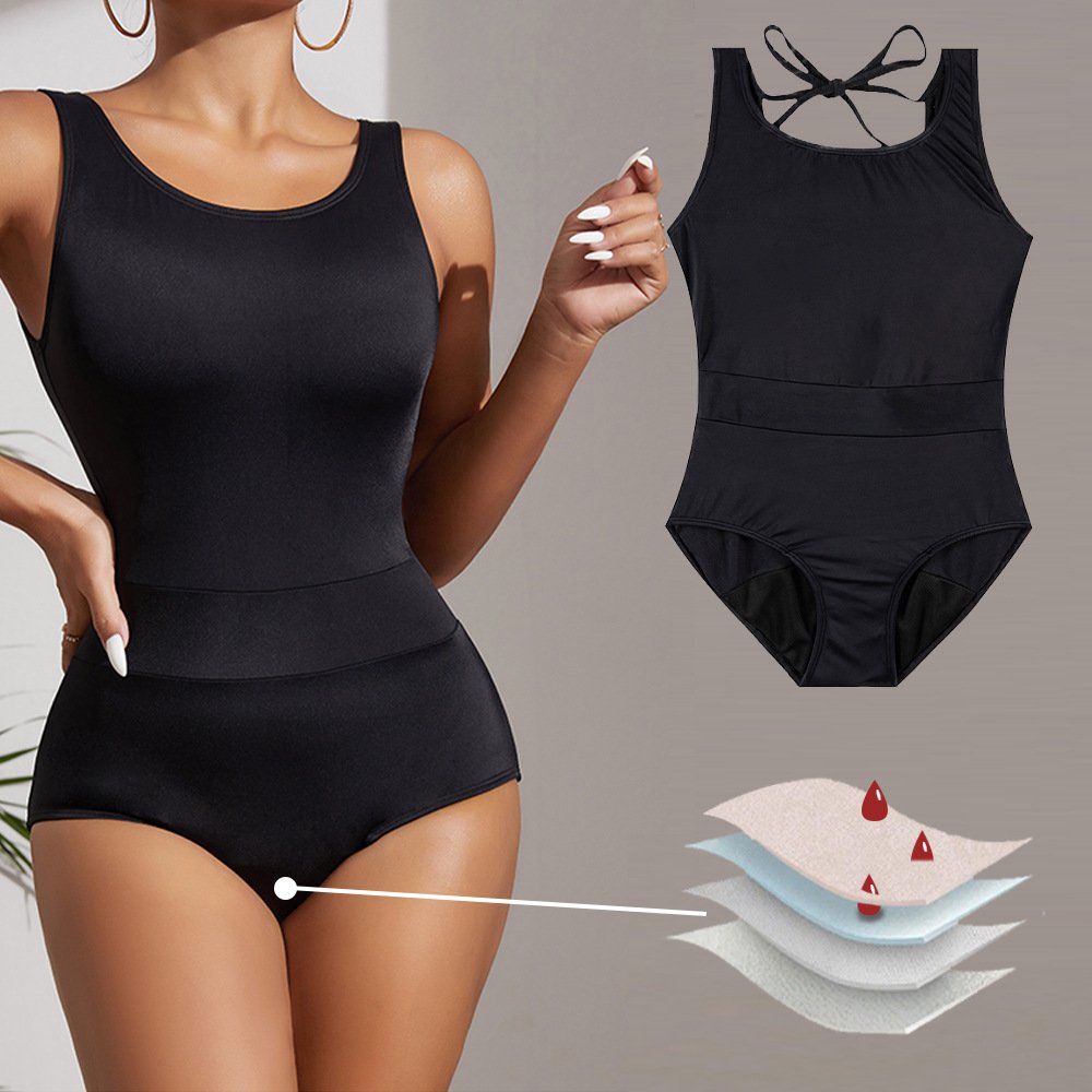 Women’s Tie-Back Tummy-Control Leakproof Period One Piece Swimsuit