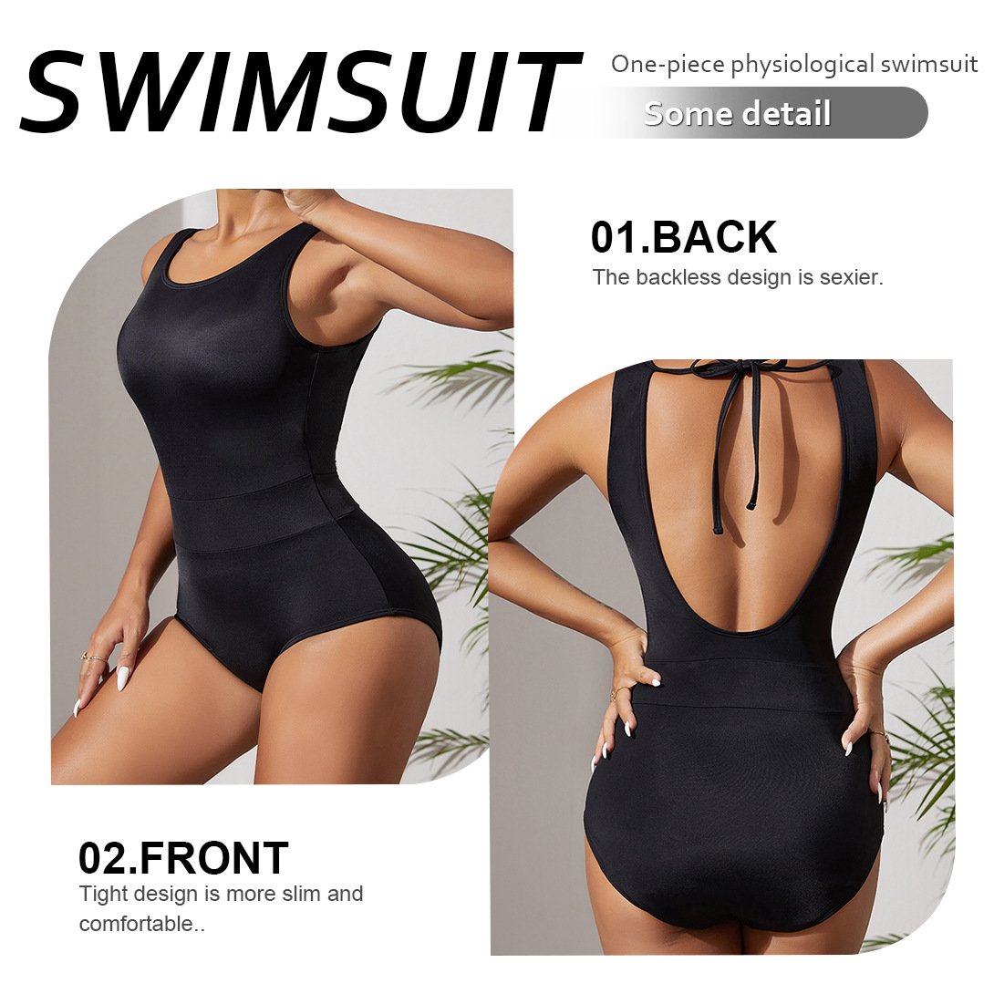 Women’s Tie-Back Tummy-Control Leakproof Period One Piece Swimsuit