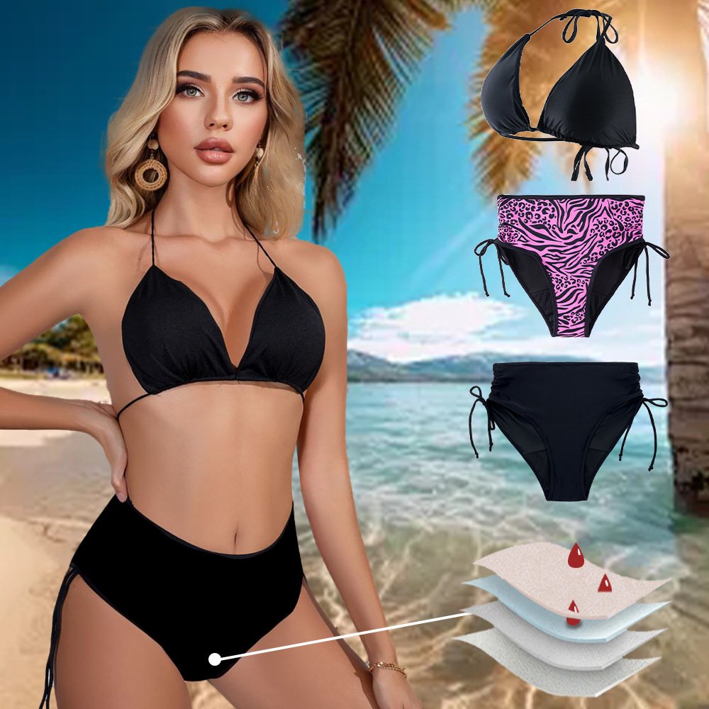 Women’s High-Waisted Adjustable Side-Tie Leakproof Period Swim Bottom