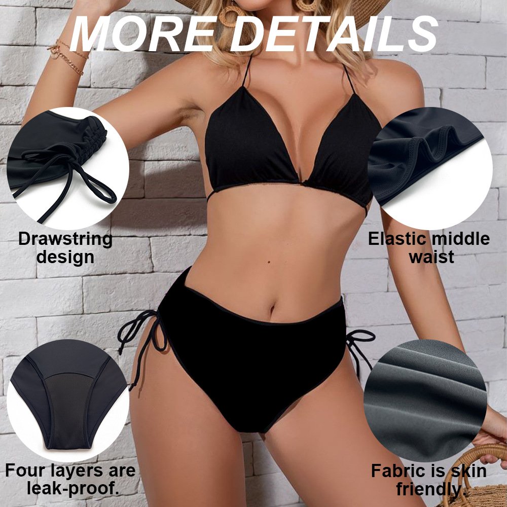 Women’s High-Waisted Adjustable Side-Tie Leakproof Period Swim Bottom