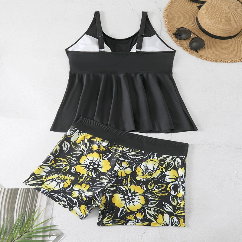 Women’s Two-Piece Tankini Set with Peplum Top and Boyshort Bottoms