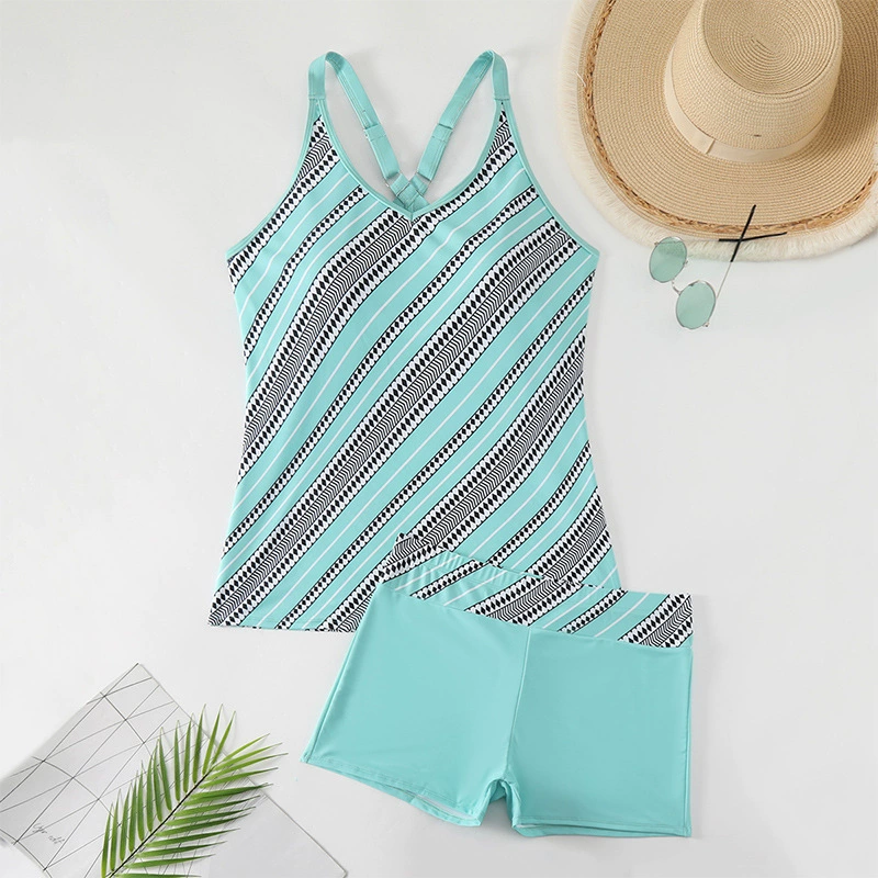 Women’s Cross Back Tankini Top and Boyshort Swimwear Set