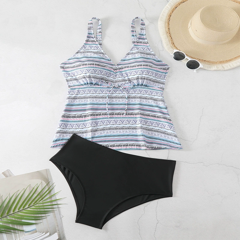 Women’s Skirted Tankini Swimsuit Set with High Waist Briefs