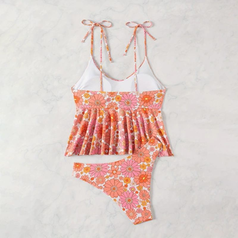 Women's Tie Strap Peplum Two-Piece Tankini Swimsuit Set view 3