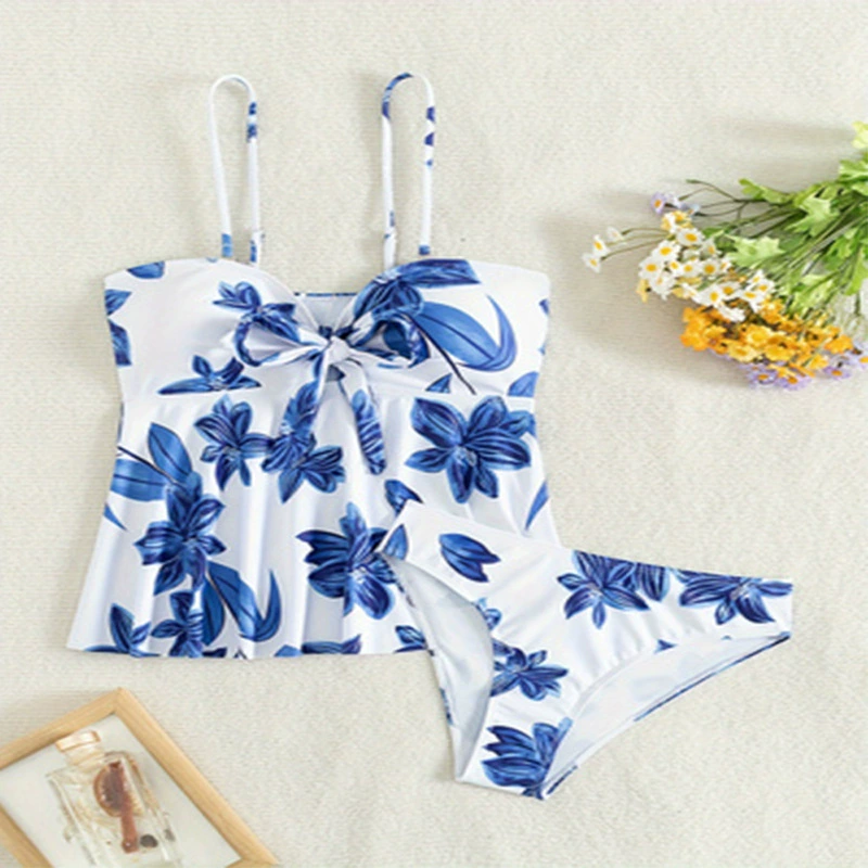Women’s Tie-Front Spaghetti Strap Tankini Swimwear Set