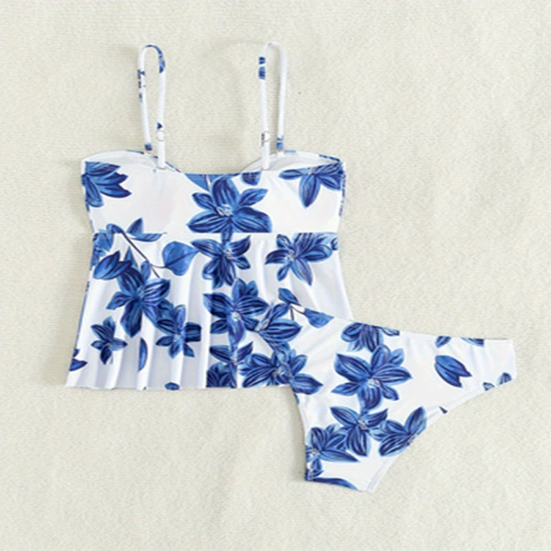 Women's Tie-Front Spaghetti Strap Tankini Swimwear Set view 3