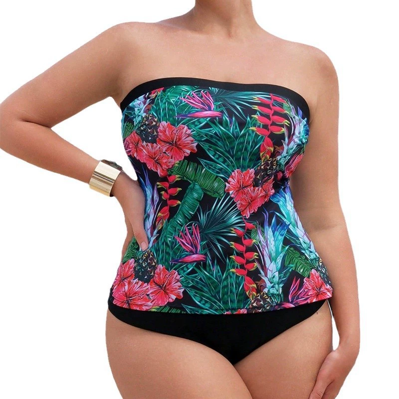 Plus Size Strapless Bandeau Tankini Two Piece Swimsuit Set view 5