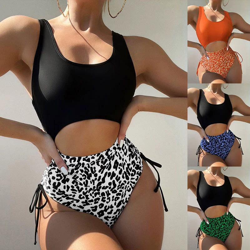 Women’s Scoop Neck Tankini Set with Tie Side High Waist Bottoms