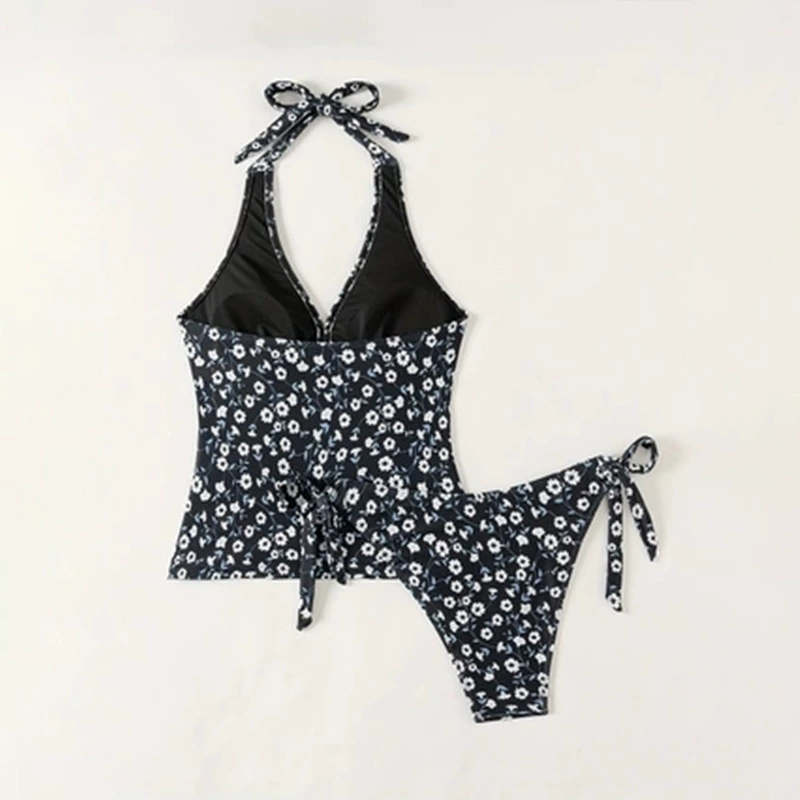 Women's V-Neck Ruffle Halter Tankini Set with Tie-Side Bottoms view 3