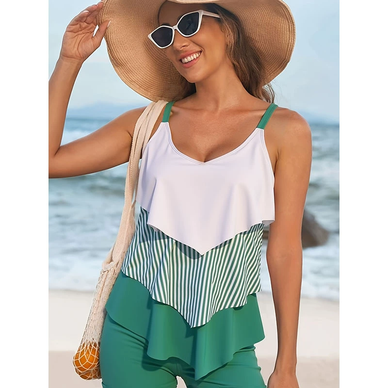 Women’s Tiered Ruffle Tankini Set with Boyshort Bottoms