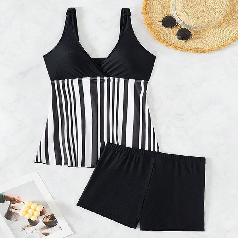 Women's V-Neck Tankini Swimsuit Set with Boyshort Bottoms view 3