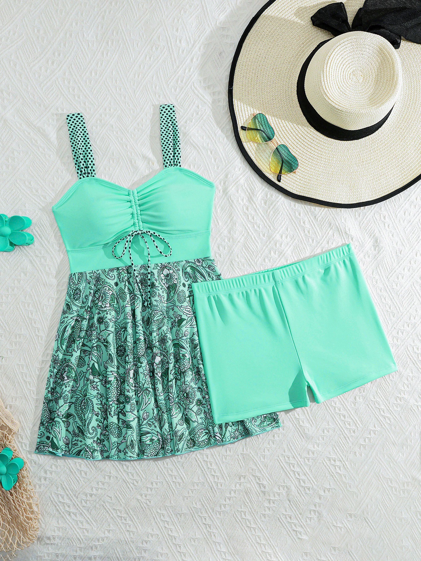 Women’s Two Piece Skirted Tankini Swimsuit with Shorts