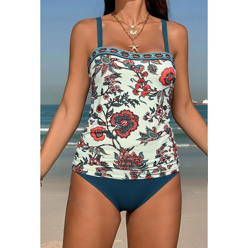 Women's Adjustable Strap Square Neck Tankini Swimsuit Set view 3