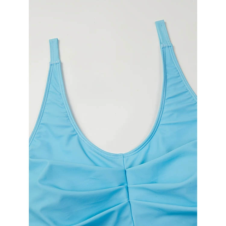 Women's Adjustable Strap Ruched Tankini Set with High Waist Bottoms view 3