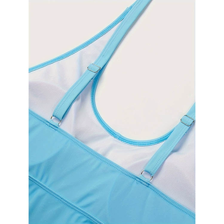 Women's Adjustable Strap Ruched Tankini Set with High Waist Bottoms view 4