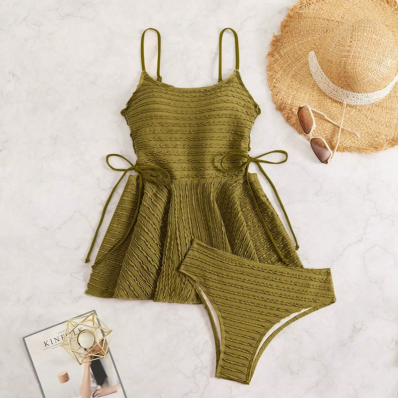 Women’s Two-Piece Skirted Tankini Swimsuit Set with Side Ties