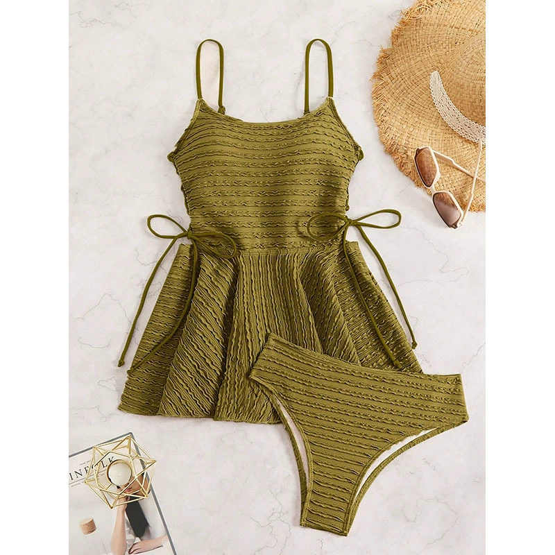 Women's Two-Piece Skirted Tankini Swimsuit Set with Side Ties view 6