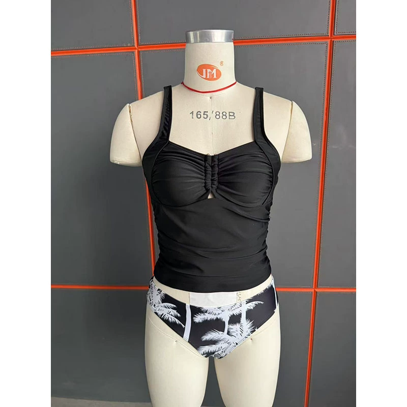 Ruched Tankini Set with Adjustable Straps and Bikini Bottom view 4
