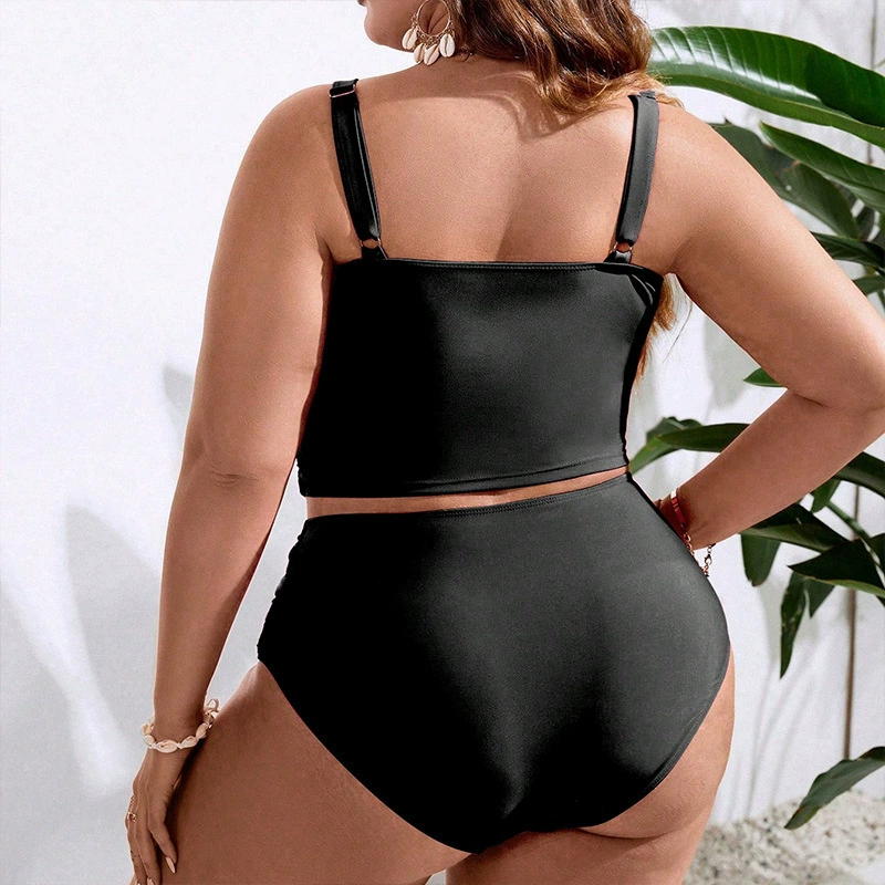 Plus Size Ruched Tankini Swimsuit Set with High Waist Briefs