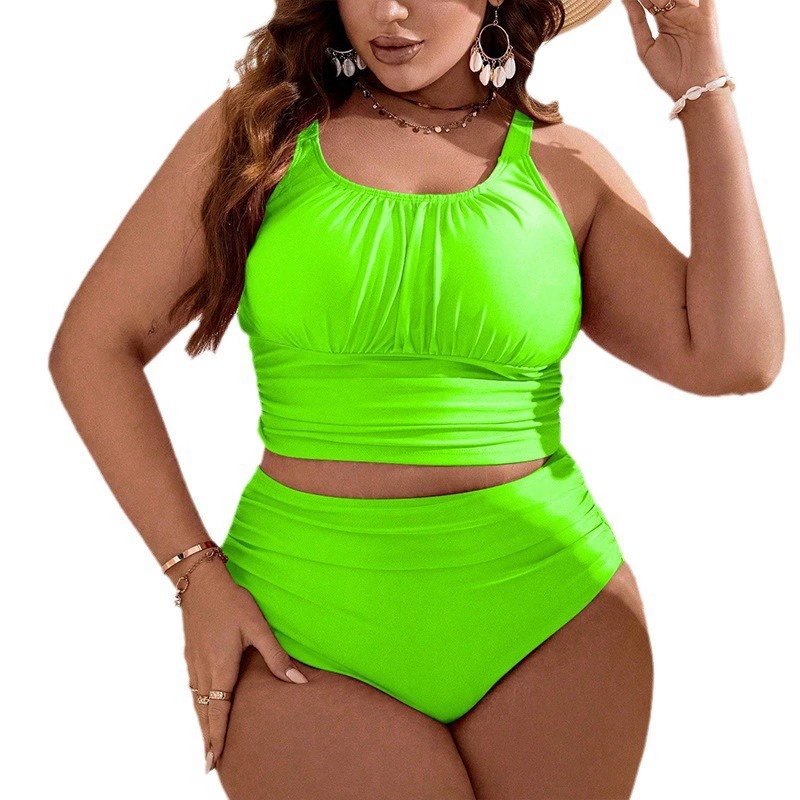 Plus Size Ruched Tankini Swimsuit Set with High Waist Briefs view 5